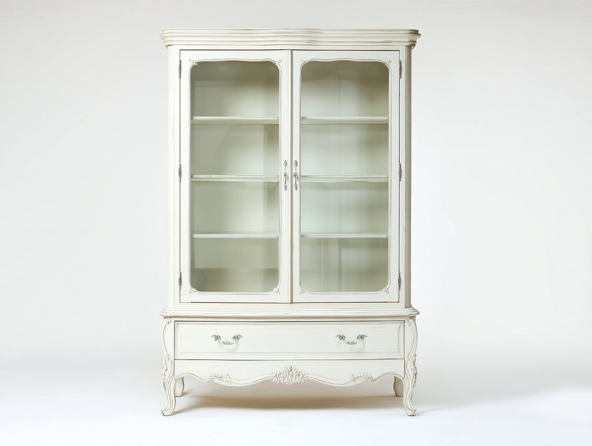 Vetrina-Legno-Vetro-Metallo-112x46x190 cm-Avorio-Stile classico provenzale
