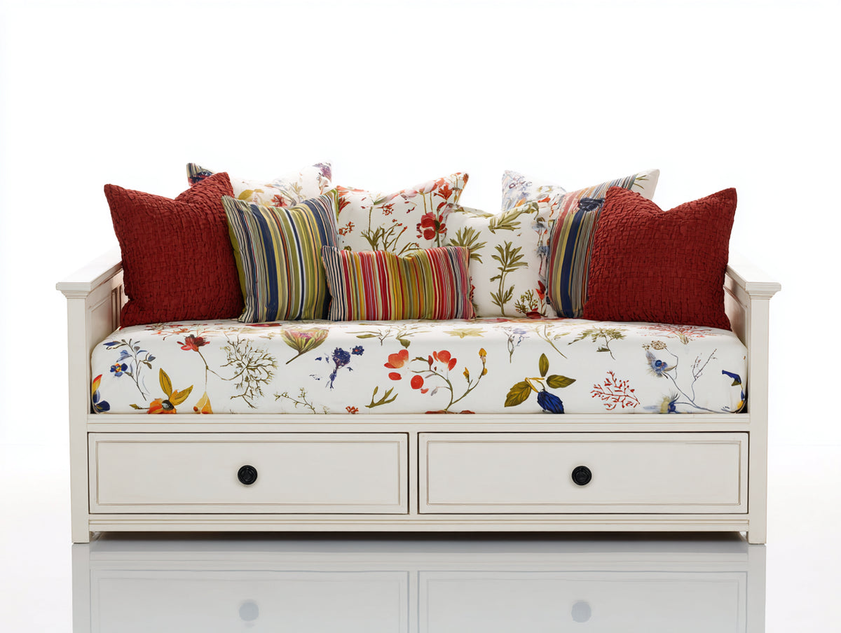 Divano letto - Legno-Tessuto - 200 x 100 x 82 cm - Bianco-Multicolore - Stile country
