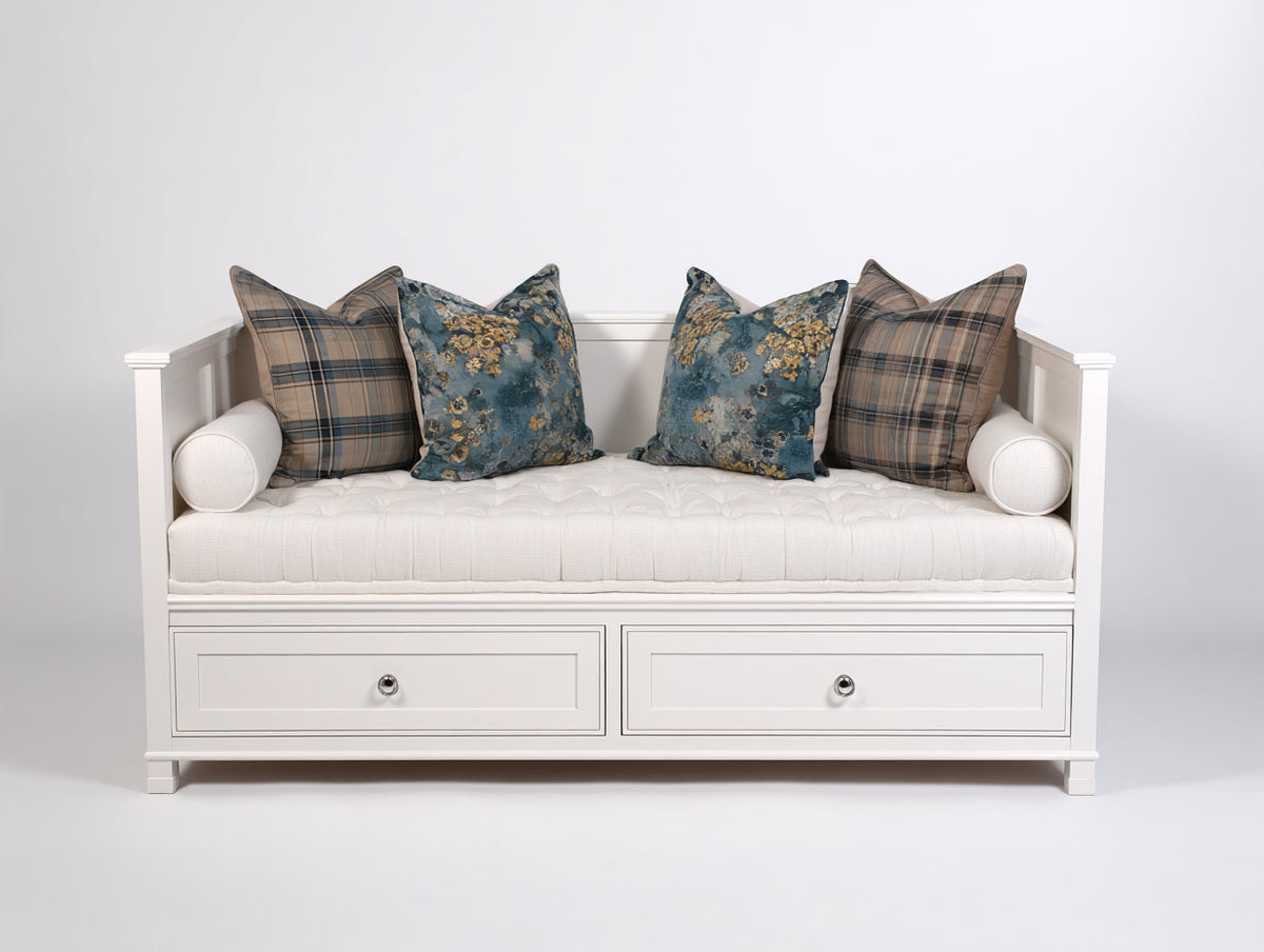Divano letto - Legno-tessuto - 207x100x88 cm - Bianco-Avorio - Classico raffinato