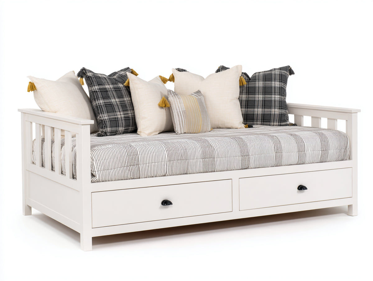 Divano letto - Legno-tessuto - 209x101x88 cm - Bianco-Grigio - Classico rustico