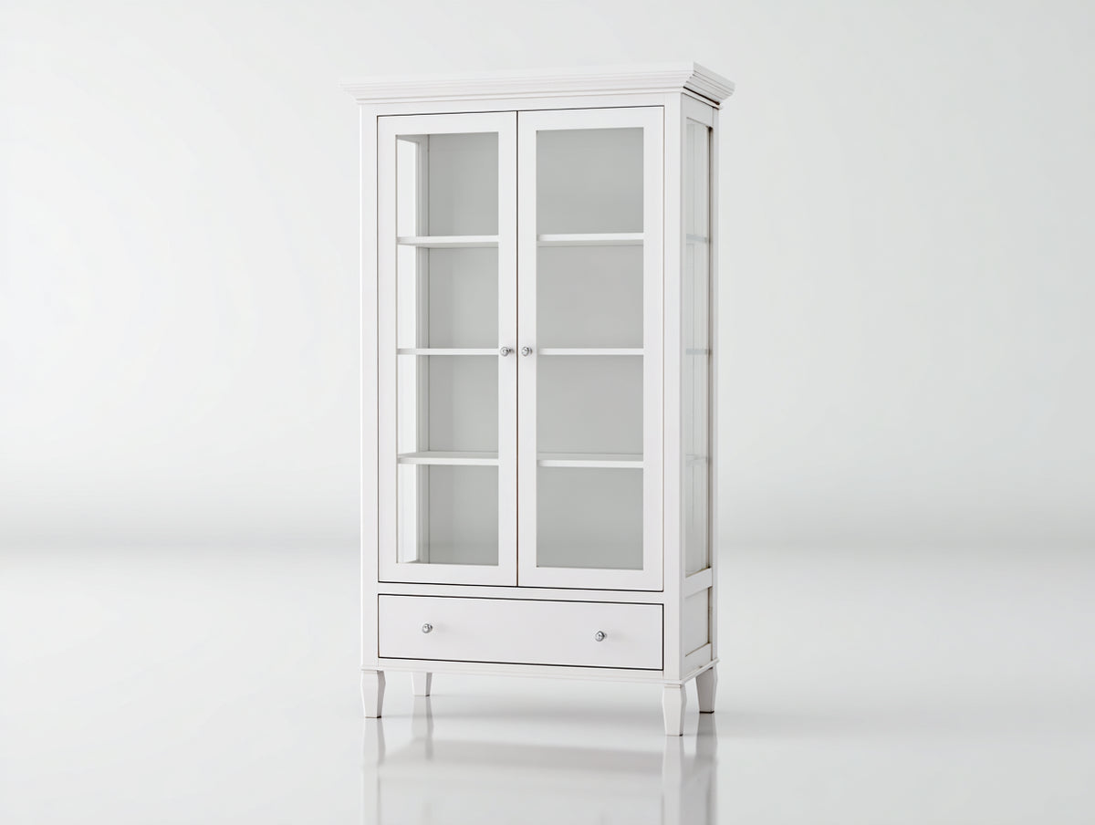 Vetrina-Legno-Vetro-Metallo-88x40x180 cm-Bianco-Stile classico minimalista