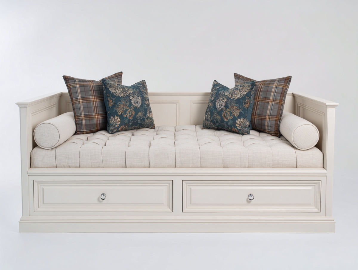Divano letto - Legno-tessuto - 210x102x91 cm - Bianco-Avorio - Classico elegante