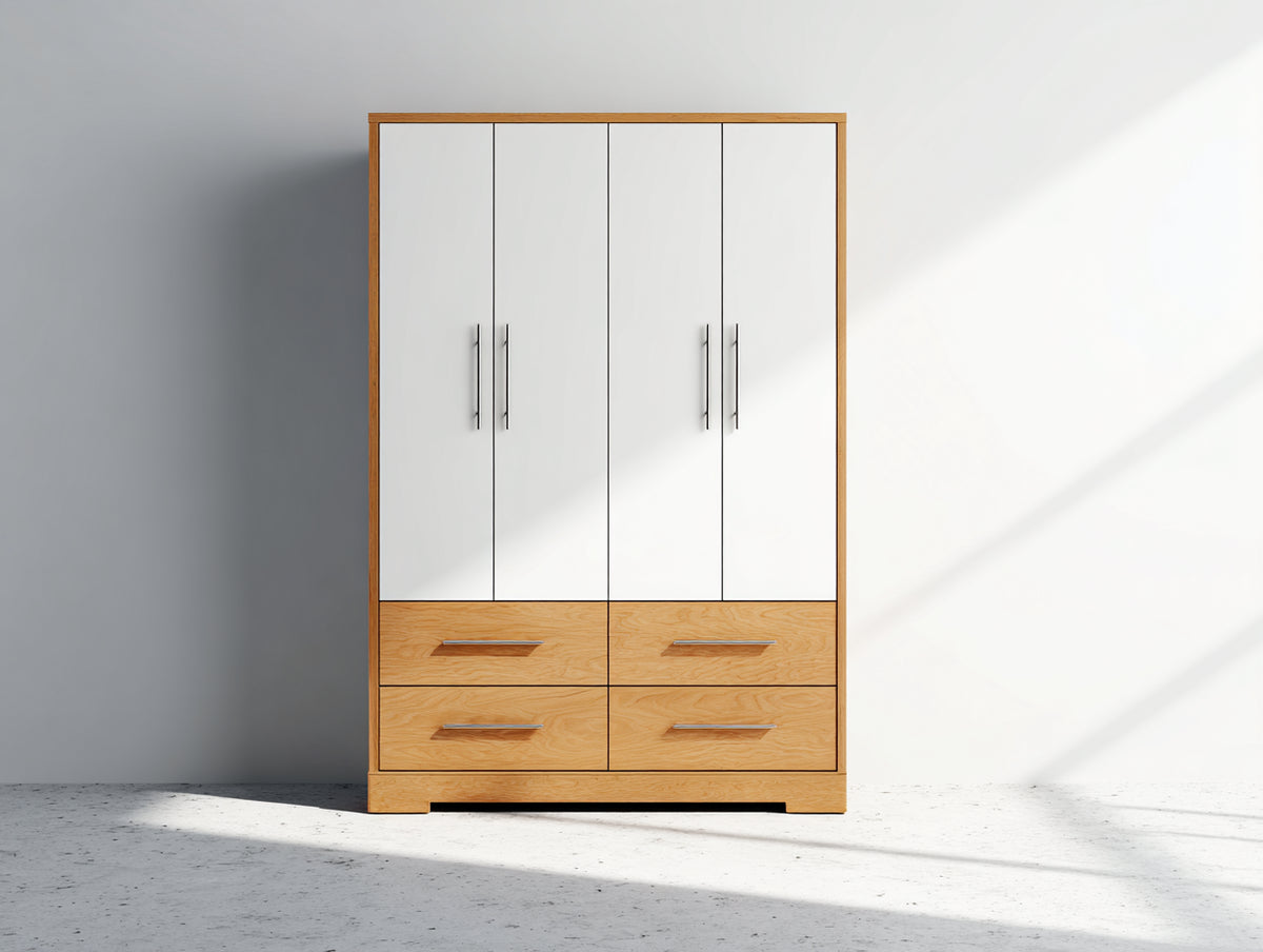 Armadio - Legno-Metallo - 130x55x195 cm - Bianco-Rovere chiaro - Scandinavo moderno