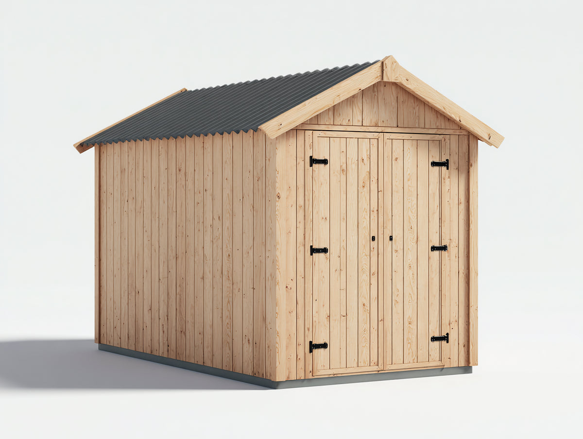 Casetta da giardino-Legno-Acciaio-225 x 180 x 225 cm-Legno naturale-Grigio antracite-Stile tradizionale con tetto a due falde