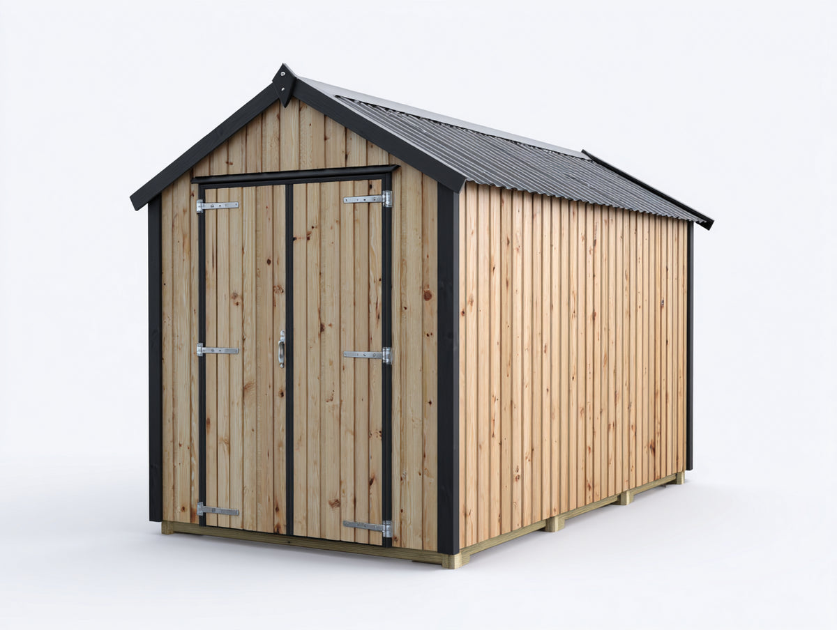 Casetta da giardino-Legno-Acciaio-210 x 170 x 225 cm-Legno naturale-Nero-Stile classico con tetto a due falde