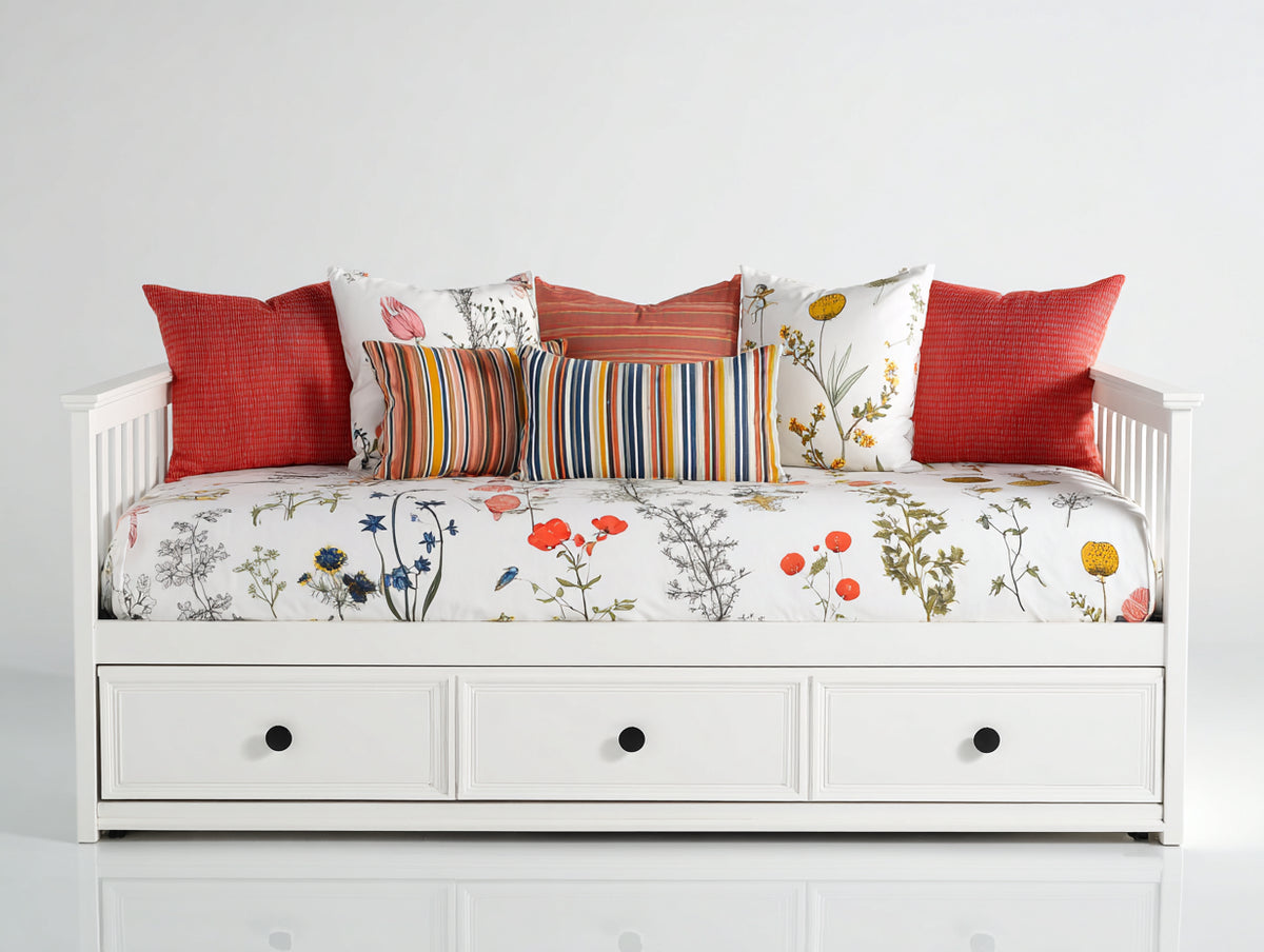 Divano letto - Legno-Tessuto - 200 x 100 x 85 cm - Bianco-Multicolore - Stile country