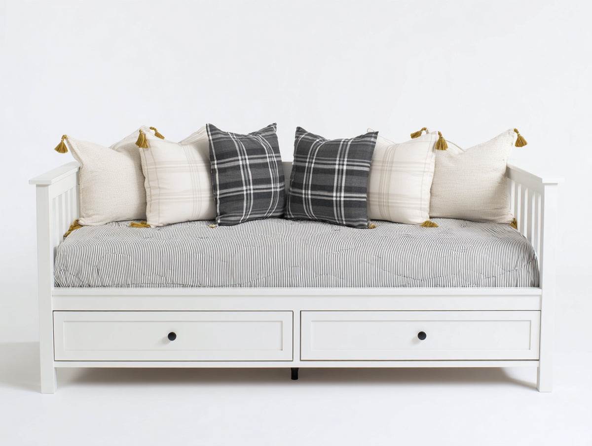 Divano letto - Legno-tessuto - 206x99x87 cm - Bianco-Grigio - Classico casual