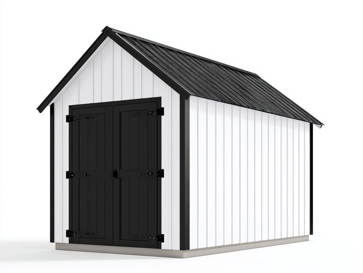 Casetta da giardino-Acciaio-220 x 180 x 225 cm-Bianco-Nero-Stile moderno con tetto a due falde