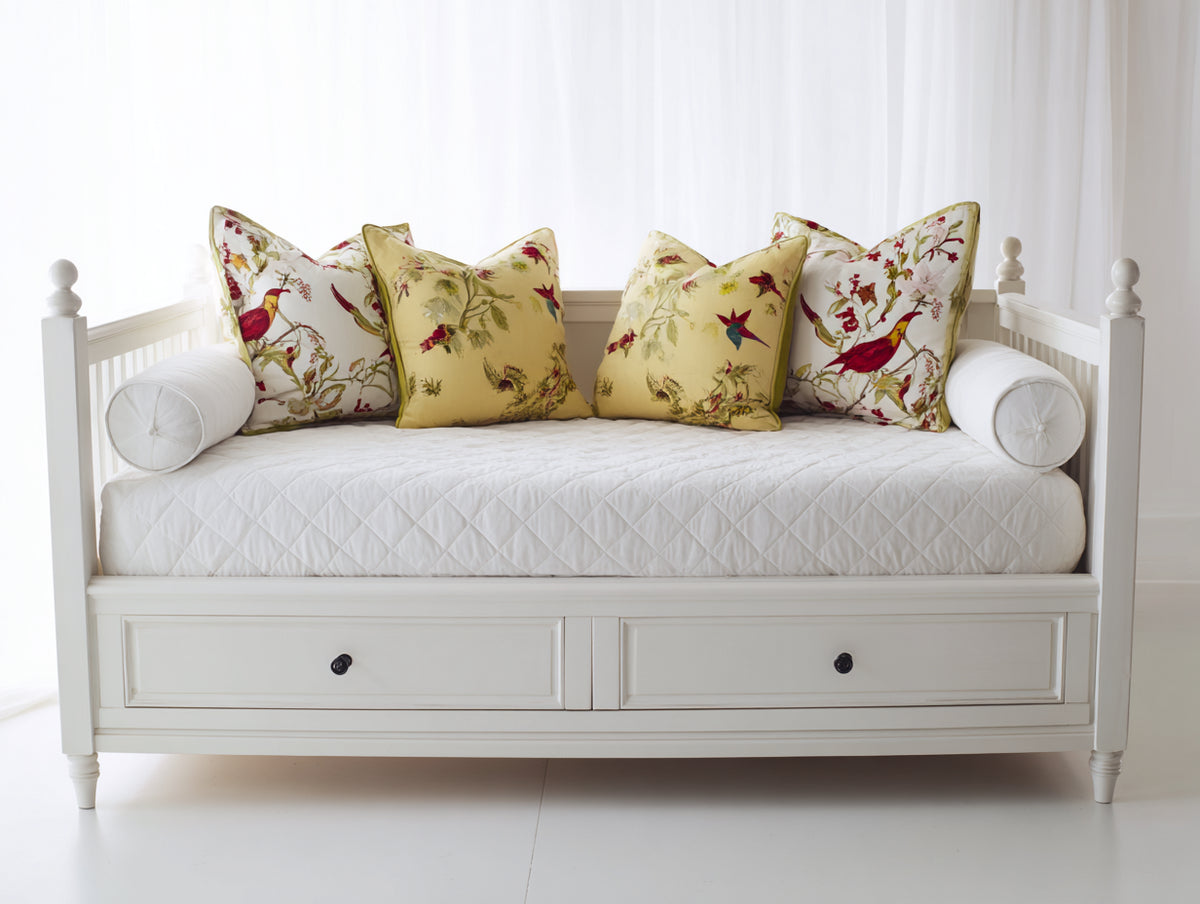 Divano letto - Legno-tessuto - 208x100x92 cm - Bianco-Avorio - Classico romantico