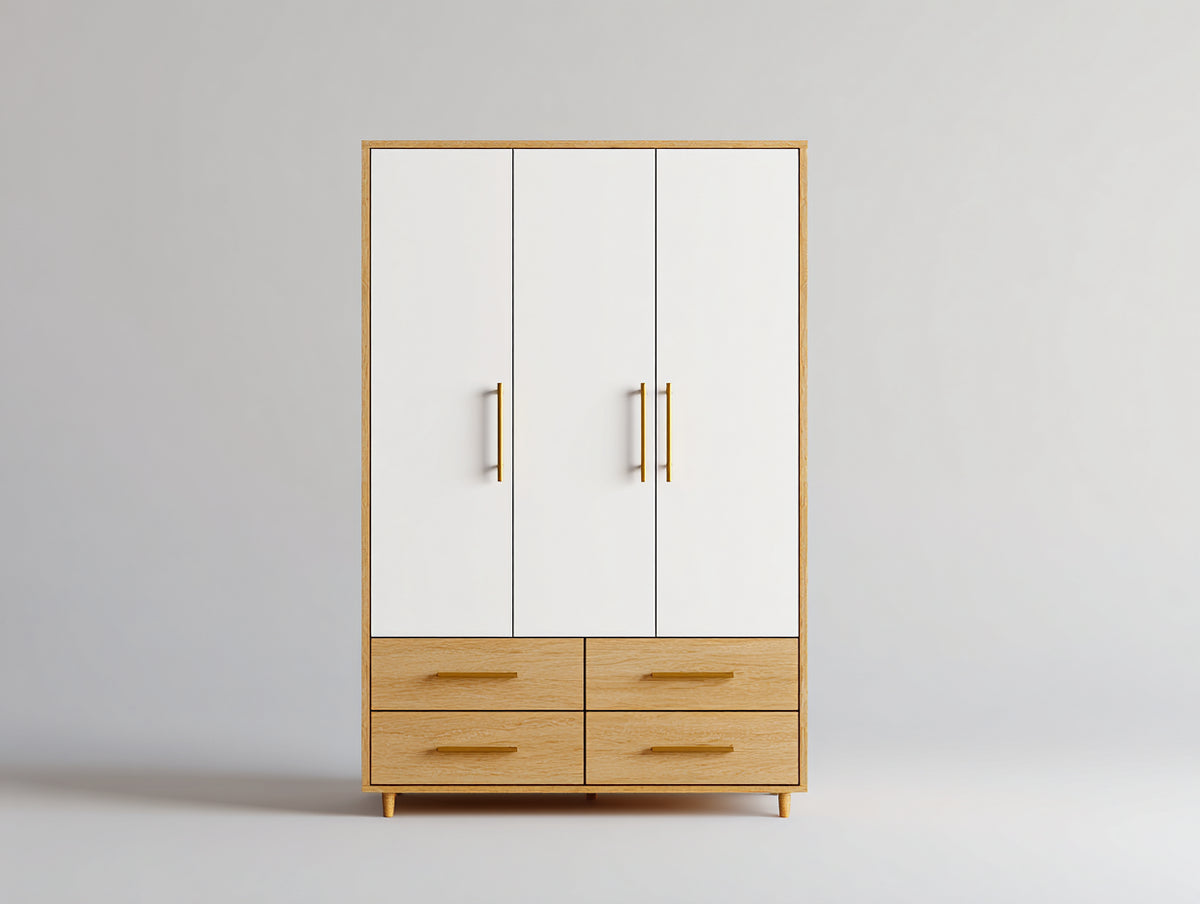 Armadio - Legno-Metallo - 120x55x190 cm - Bianco-Rovere chiaro - Scandinavo