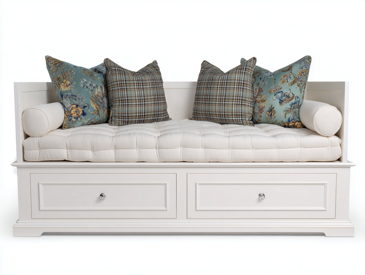 Divano letto - Legno-tessuto - 211x103x89 cm - Bianco-Avorio - Classico elegante