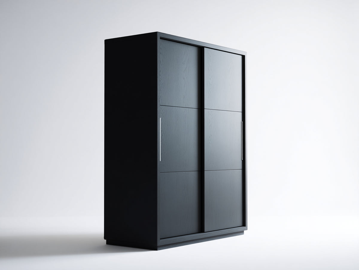 Armadio - Legno-Metallo - 125x58x195 cm - Nero - Contemporaneo lineare