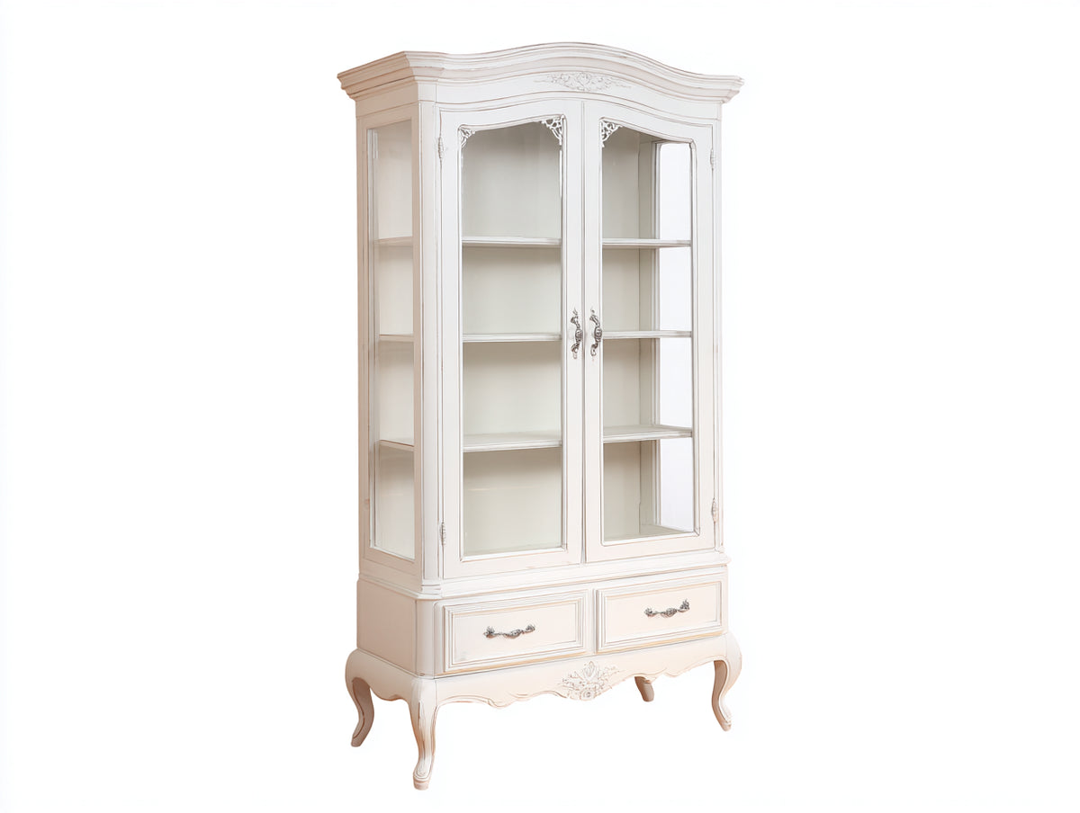 Vetrina-Legno-Vetro-Metallo-98x43x188 cm-Avorio-Stile francese classico