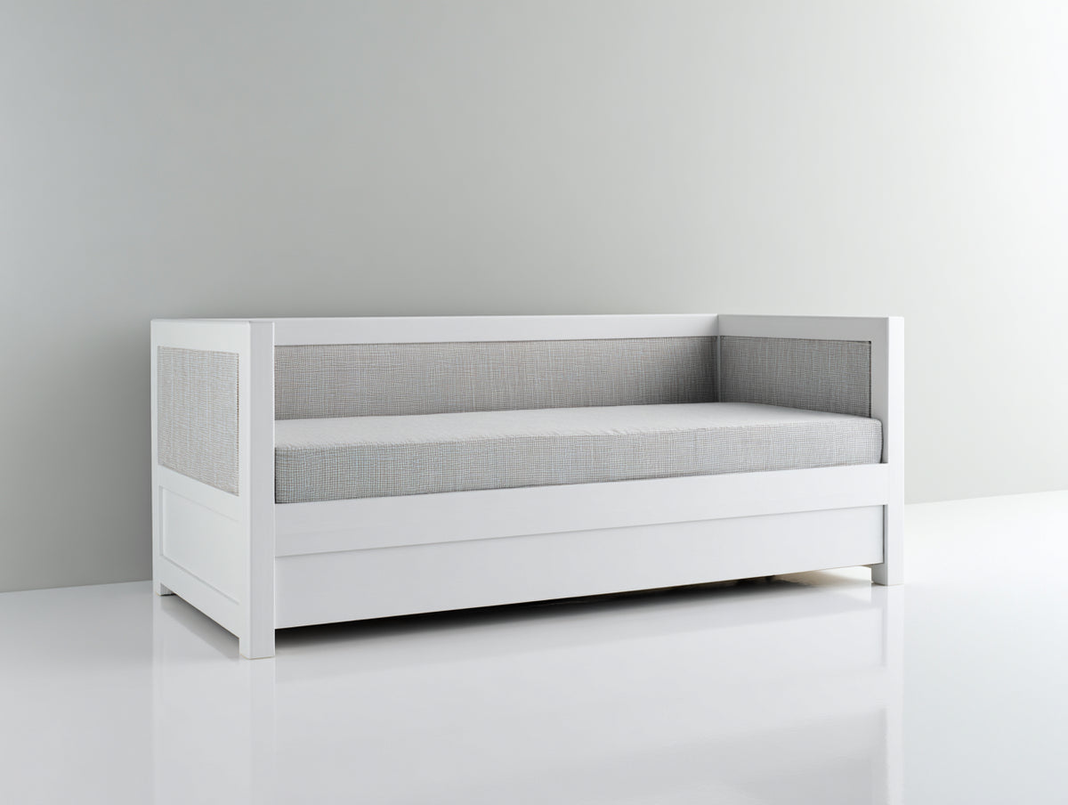 Divano letto - Legno-tessuto - 205x97x84 cm - Bianco-Grigio chiaro - Moderno essenziale