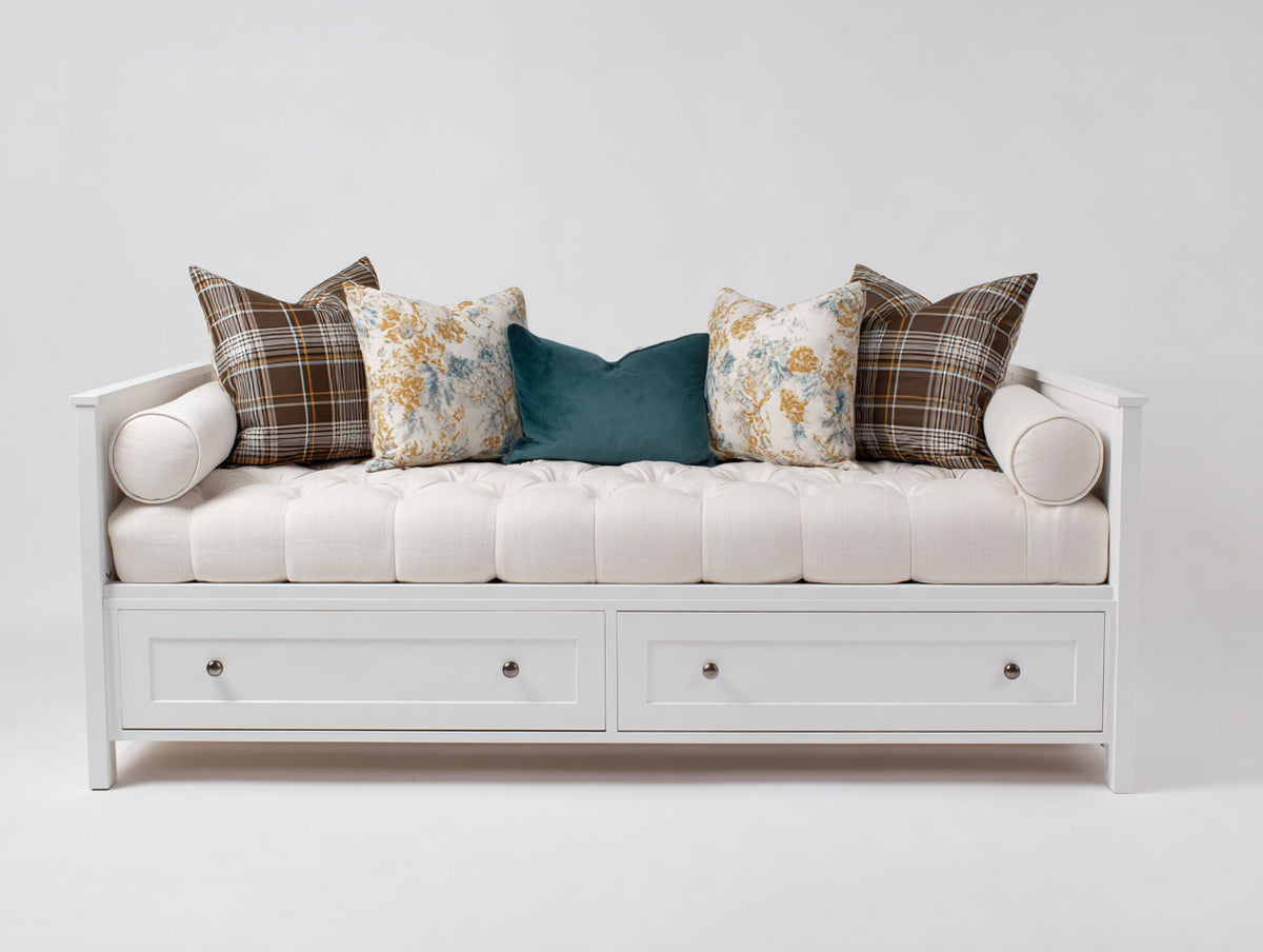 Divano letto - Legno-tessuto - 208x101x86 cm - Bianco-Avorio - Classico essenziale