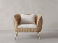 Poltrona da giardino - rattan intrecciato-tessuto - 92x80x82 cm - beige sabbia-bianco crema - stile contemporaneo