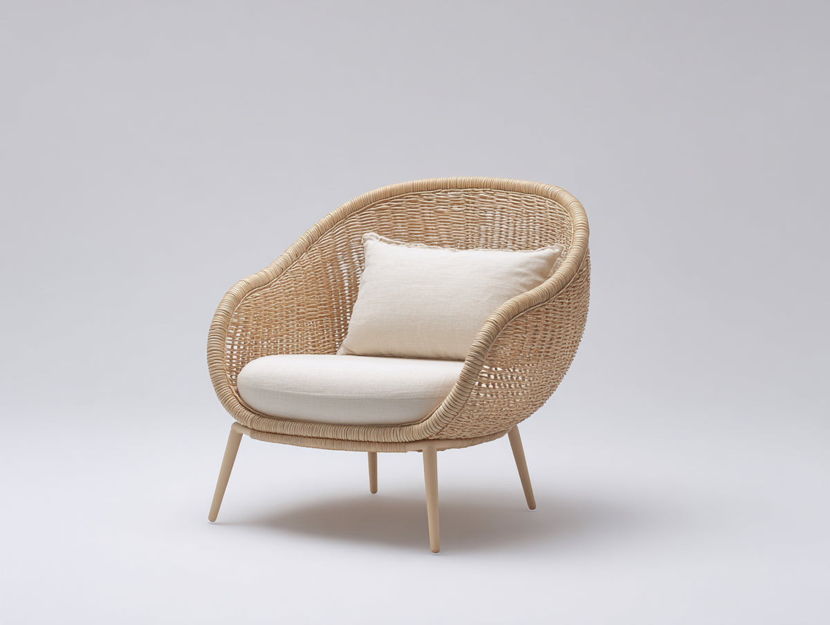 Poltrona da giardino - rattan intrecciato-tessuto - 82x76x86 cm - beige naturale-crema - stile boho