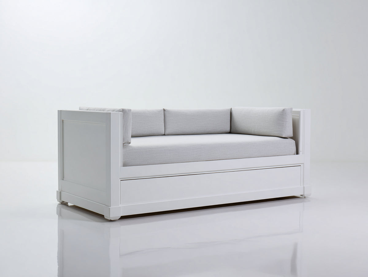 Divano letto - Legno-tessuto - 204x98x83 cm - Bianco-Grigio chiaro - Moderno minimalista