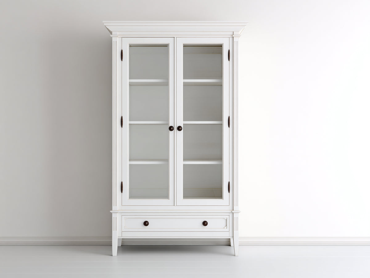 Vetrina-Legno-Vetro-Metallo-90x40x185 cm-Bianco-Stile classico