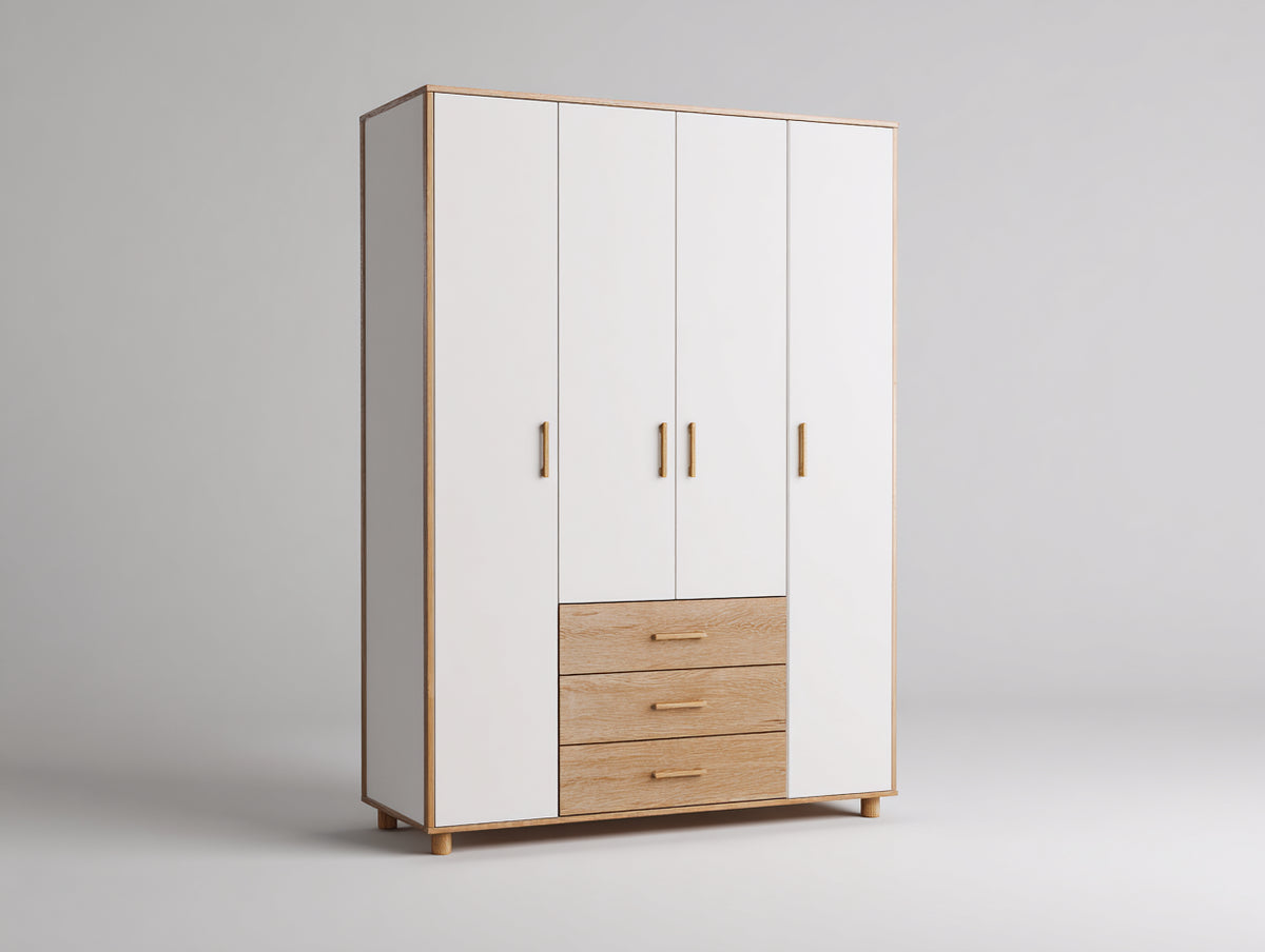 Armadio - Legno - 160x55x200 cm - Bianco-Rovere chiaro - Scandinavo