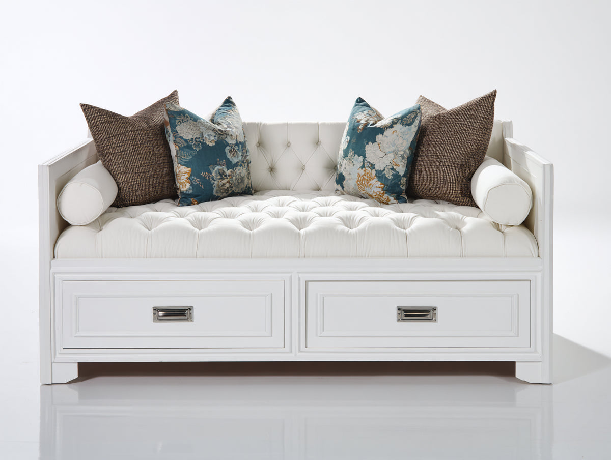 Divano letto - Legno-tessuto - 209x101x90 cm - Bianco-Crema - Classico contemporaneo