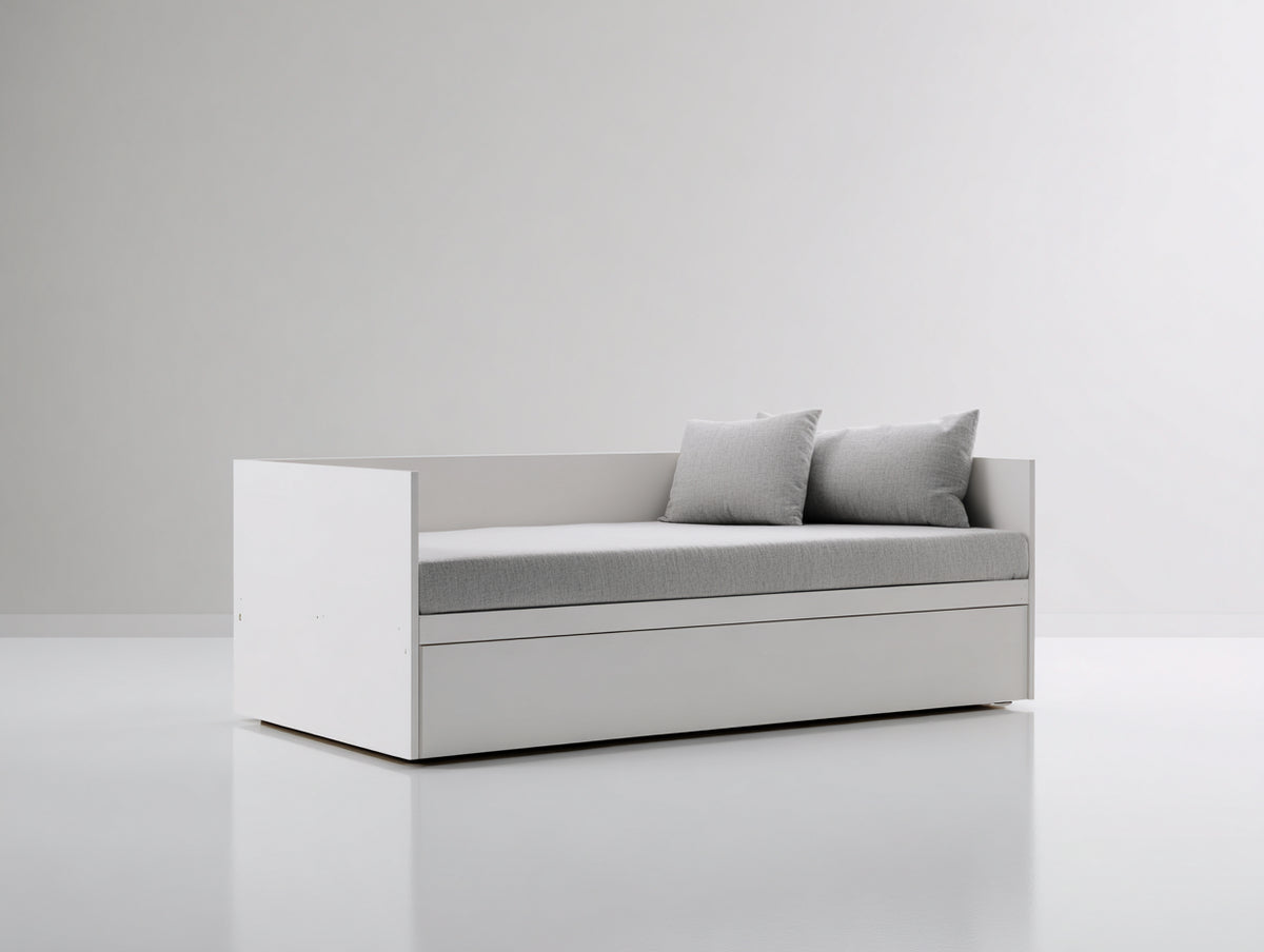 Divano letto - Legno-tessuto - 205x96x82 cm - Bianco-Grigio chiaro - Moderno minimalista