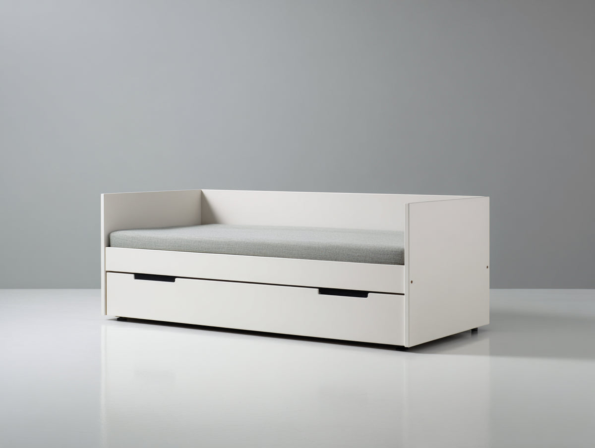 Divano letto - Legno-tessuto - 204x96x80 cm - Bianco-Grigio chiaro - Moderno minimalista