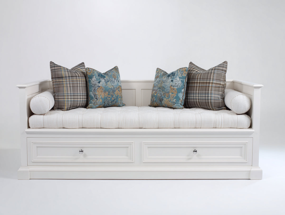 Divano letto - Legno-tessuto - 212x103x90 cm - Bianco-Avorio - Classico contemporaneo